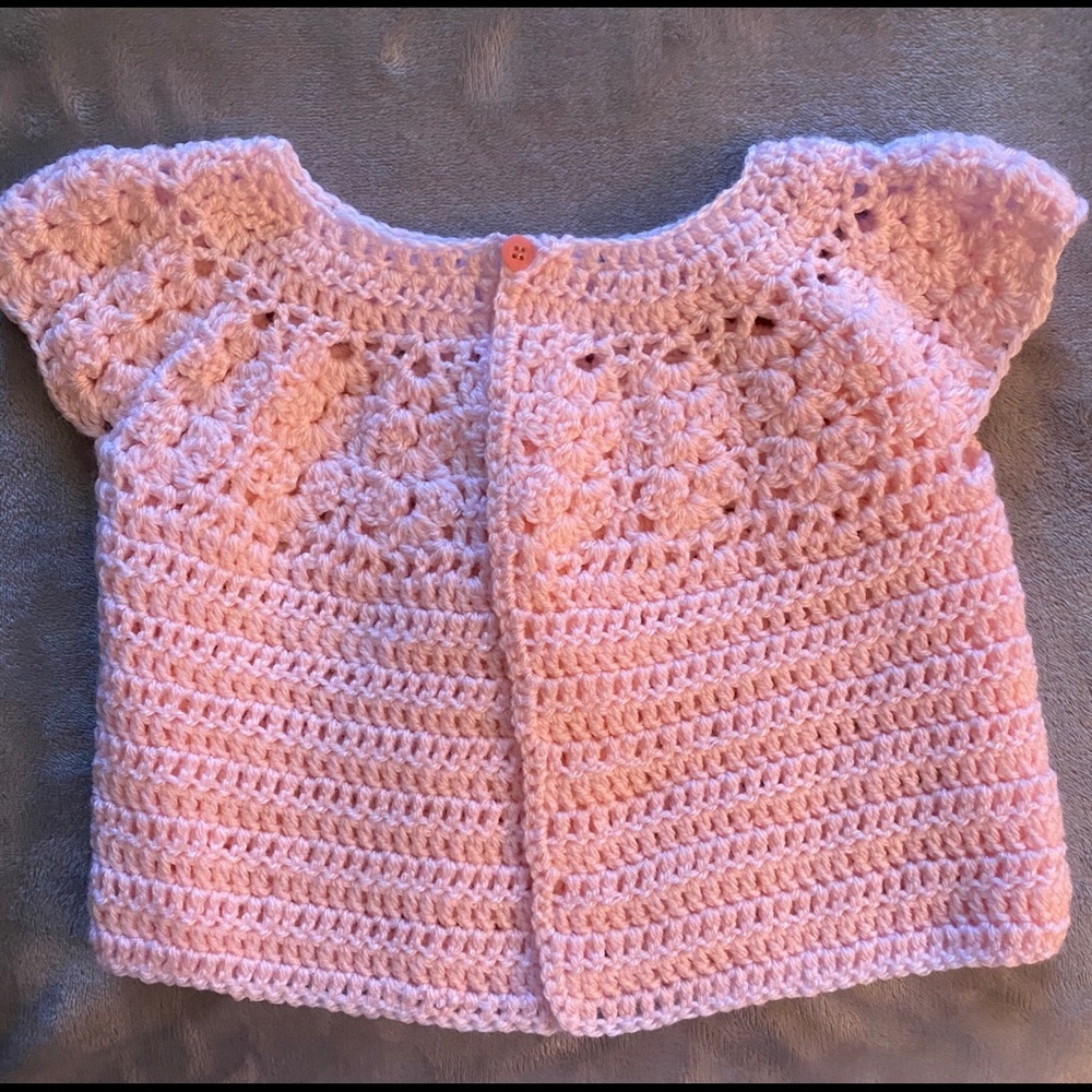 6 to 12 months pink cardigan sweater handmade. 💕